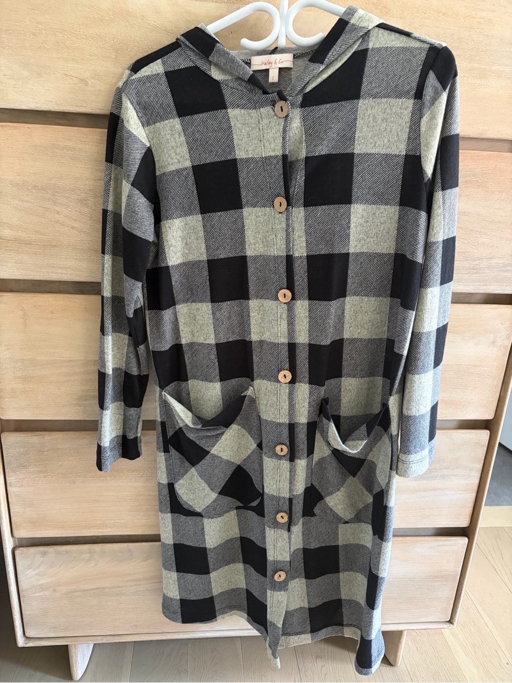 Pinkblush Black & Grey Buffalo Plaid Hooded Long Cardigan/Jacket, maternity